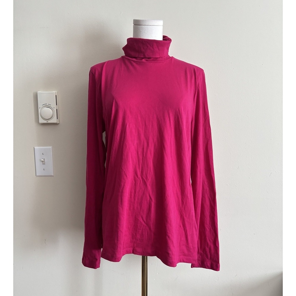 J Crew Tissue Turtleneck Womens Medium Hot Pink Cotton Preppy Layering Office